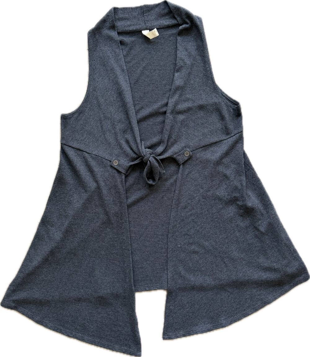 Chalet et Ceci XL Tie-Front Vest Topper Lagenlook Layered‎ Soft Knit Dark Gray